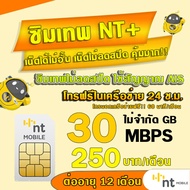 (ซิมเทพNT 5G 4G) 30Mbps 20Mbps 4Mbps 2Mbps NT เน็ตไม่อั้น ไม่ลดสปีด  ต่อได้นาน 12เดือน รองรับ 5G 4G 3G ใช้สัญญาณเดียวกับAIS