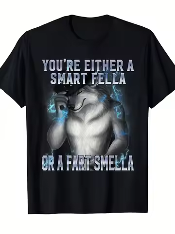Men'S Funny Alpha Wolf Meme T-Shirt You'Re Either Smart or Fart Quote Black Graphic Tee White Casual