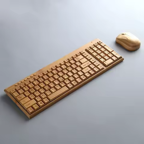 ECHOME Bamboo Wireless Keyboard Mouse Set Custom 2.4G Plug and Play Computer Mechanical Keyboard Acc