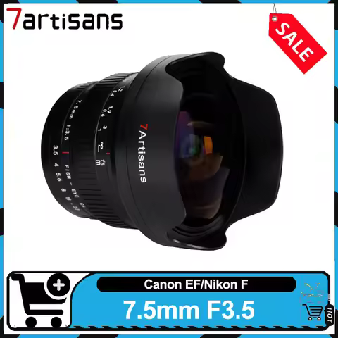 7artisans 7.5mm F3.5 APS-C Ultra-wide Angle Manual Focus Fisheye DSLR Camera Lens for Canon EF Nikon