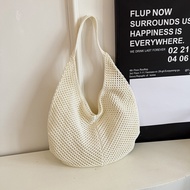 Retro mesh knitted tote bag seaside vacation beach bag large capacity college student commuting phot