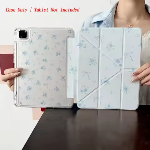 Elegant Y-Fold Acrylic Pale Blue & Tiny Light Blue Blossoms iPad Case For Apple iPad Pro 12.9 Air 3 