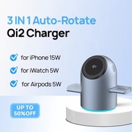 Qi2 15W 3 in 1 Charging Station with Auto Rotation Function Multifunction Magnetic Fast Charger for 