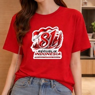 MERAH T-shirt Red and White Flag Happy Birthday 81th of the Republic of Indonesia Short Sleeve