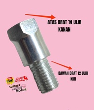 PENINGGI ADAPTER SAMBUNGAN SPION SUPRA LAMA BAWAH DRAT 12 ULIR KIRI ATAS DRAT 14 ULIR KANAN
