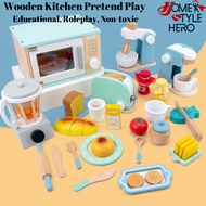 [SG Stock] Wooden Kitchen Pretend Play Set Kids Toddler Roleplay Educational Gift Cooking Appliances Toaster Microwave