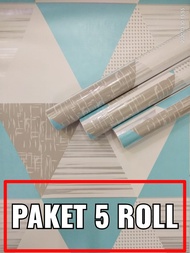 PAKET 5 ROLL Wallpaper Stiker Dinding Segitiga Biru Ukuran 45Cm X 10M Wallpaper Rika