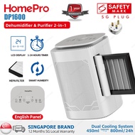 【Ready Stock &amp; Ship in 1 Day】HomePro DP1600|Dehumidifier&amp;Purifier 2-in-1/800ml/D |HEPA Filter|Negative Ion|3-pin SG Plug
