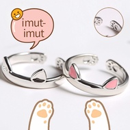 Cute Cat Ear Rings for Women Korean Style Adjustable Creative Couple Rings Open Couple Rings