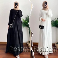 Hanum Dress Gamis Jumbo Polos Rayon Premium LD 120 & LD 110cm Gamis Hitam Putih