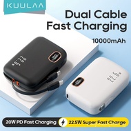 【In stock】KUULAA 22.5W Power Bank 10000mAh PD Fast Charging Mini PowerBank Built in Two Cables Portable Charger External Battery for iPhone 15 14 13 12 Android CJDJ