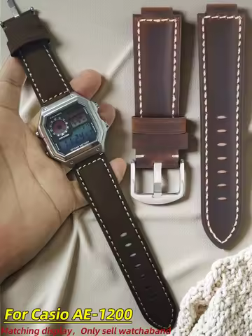 Ae1200 Retro Frosted Cowhide Leather watch Strap 24-18mm Modify For Casio Ae-1200 Ae1300 Ws-1600h Vi