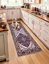 SERISSA Boho Washable Runner Rug, 2x5 Rug Runner Non-Slip Vintage Burgundy Navy Hallway Kitchen Runn