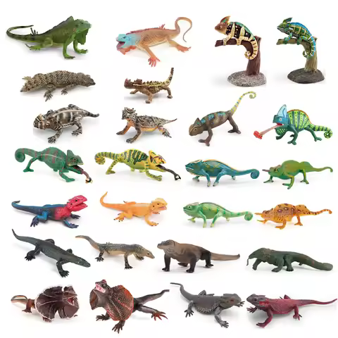 Realistic Plastic Reptile Figurines Chameleon Komodo Dragon Bearded Dragon Frilled Lizard Monitor Li