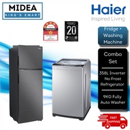 [COMBO SET] Haier 2 Door Inverter Fridge Refrigerator (358L) HRF-358IHM & Fully Auto Washing Machine