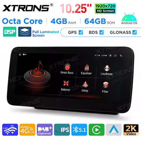 XTRONS 10.25'' Android 14 4+64GB Car Radio For BENZ C-Class W205 GLC-Class X253 V-Class W446 NTG 5.1