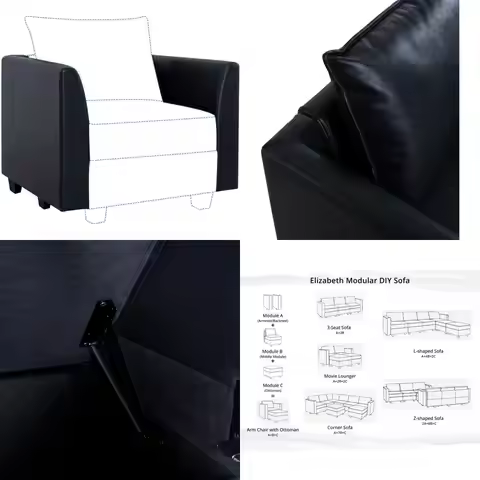 Naomi Home Elizabeth Series Black Air Leather Armrest DIY Collection