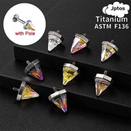 JPTOS Labret Stud Earring, Flat Back Screw Top Flat Back Stud,  Stainless Steel Shiny  Crystal Cone 