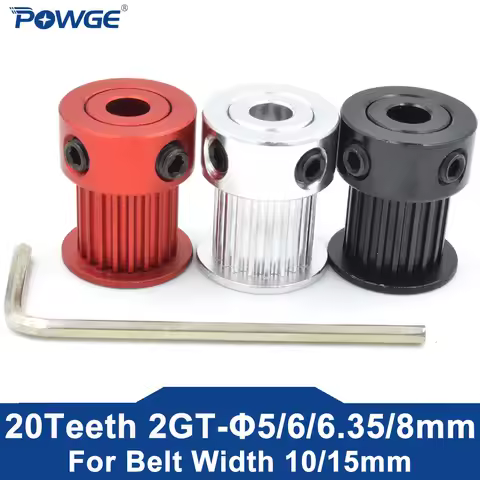 POWGE 20 Teeth 2GT 2MGT Timing Pulley Bore 5/6/6.35/8mm for Belt width 10/15mm GT 2M Synchronous Bel