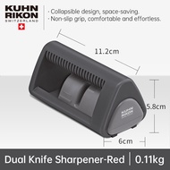 KUHN RIKON Dual Knife Sharpener 2 in 1 Ceramic Stones 2-Stage Collapsible Sharpening Stone Anti-Slip Base for Both Straight and Serrated Edges Kitchen Tools Swiss Design