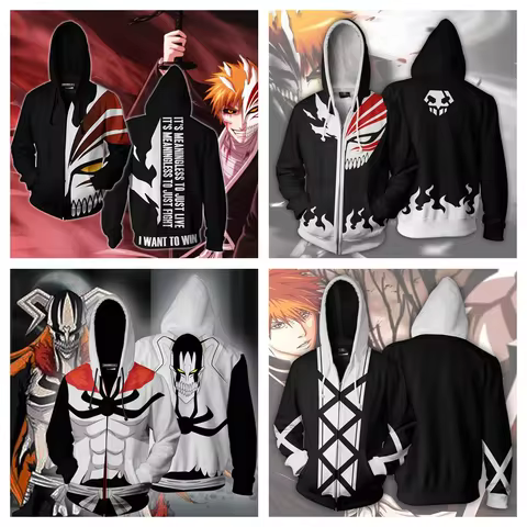 Anime Game Bleach Hoodies Kurosaki Ichigo Pullover Cosplay Jacket Kuchiki Rukia Printing Hooded Swea