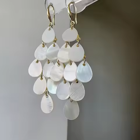 Unique White Shell Beaded Tassel Earrings Elegant Floral Series Exaggerate Long Drop Earrings Statem