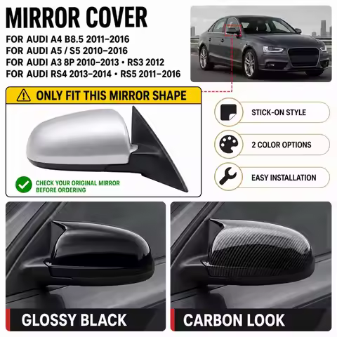 2x Add-on Side Mirror Shell For Audi A3 S3 8P 2005-2008 A4 S4 B6 B7 8E 8H 2002-2009 A6 S6 C6 4F 06-0