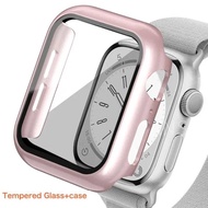 For Apple Watch Series 6 5 4 SE 40mm 44mm Luxury Tempered Glass Film +PC Watch Case Screen Protector For Apple Watch Series 9 8 7 41mm 45mm 3 2 1 38mm 42mm