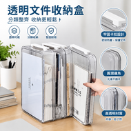 透明亞克力文件收納盒｜帶卡扣資料盒 A4 紙收納箱 辦公桌面分類整理盒 大容量 可堆疊 文件儲存盒 平行進口