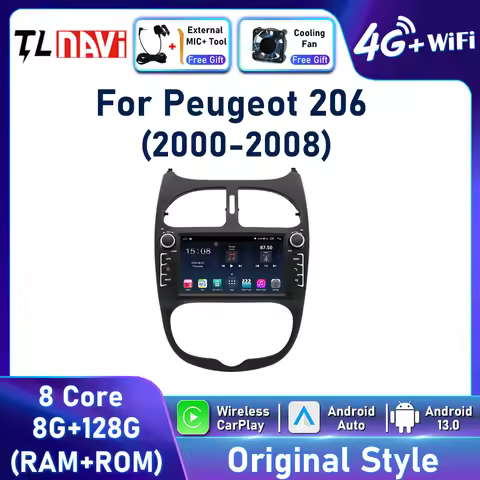 7inch Screen Android Auto Car Radio Carplay For Peugeot 206 206CC 206SW 2000 2001 - 2008 Multimedia 