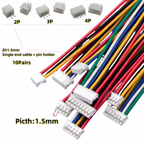 10Pairs/lot Mini Micro ZH 1.5 2P 3P 4P 5P 6P 7P 8P 9P 10P 11P 12Pin JST Zh1.5mm Connector with Wires