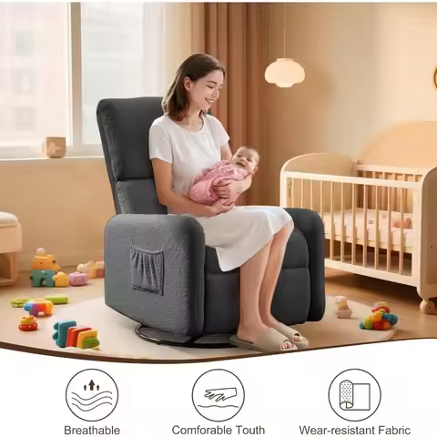 360° Swivel Glider Chair, Rocking Chair Nursery with Side Pockets, Deep Cushioned Seat, Nursery Chai