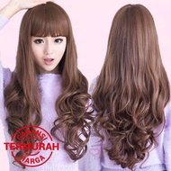 BEST Wig Curly Panjang Poni Depan - Wig Rambut Palsu Wanita Korea Style Panjang Keriting / Rambut Palsu Wanita Murah Bagus Instan Praktis / Wig Rambut Palsu Perempuan Cewek Korean Halus Lembut Terlaris Kekinian Termurah