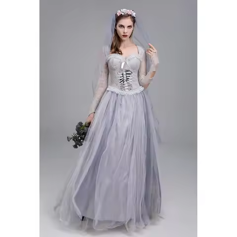 Multiple Lady Corpse Bride Costume Classic Long Creepy Mexican Zombie Roleplay Cosplay Carnival Hall