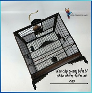 Khung lồng chim chào mào triện lá đề nan cáp quang đen lồng chào mào triện lá đề chất liệu gỗ mun tặ