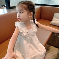 ชุดเดรสลูกไม้สไตล์ต่างประเทศของเด็กผู้หญิงสไตล์เกาหลี 23 ฤดูร้อนชุดเดรสเสื้อกั๊กเด็กผู้หญิงชุดเจ้าหญิงสีขาวในนามของผม A707✼▽☫