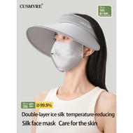 CUSMYRE Women's Ice Silk Wide Brim Sun Hat - UV Protection hats, Empty Top Design with Silk Mask Set