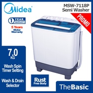 MIDEA 7KG Twin Tubs Washer Semi Auto Washing Machine Mesin Basuh Promo (MSW-7118P , MSW7118P)