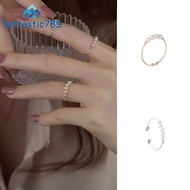 Fantastic789 S925 Vintage Cool Silver/Gold Adjustable Pearl Beaded Ring for Women Girls Temperament Elegant Stacking Knuckle Rings Fashion Finger Jewelry Gift Daily Accessories