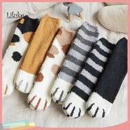 LK Polyester Fuzzy Socks Thickened Cozy Socks Cozy Cat Paw Floor Socks Warm Fuzzy Slipper Socks for 