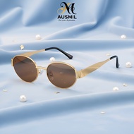 AUSMIL Women's Black Oval Retro Metal Sunglasses 5529
