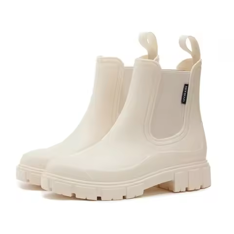 Fashionable Chelsea Rain Boots Women's Thick Bottom Waterproof Shoes PVC Material Pure Color Adult A