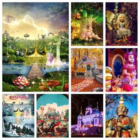 Netherlands Efteling Theme Park Landscappe Diamond Painting AB Drills Art Fantasy Children's Paradis