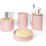 Set Aksesori Bilik Mandi 4 PCS, Set Aksesori Bilik Mandi Buluh Termasuk Pemegang Sabun, Dispenser Sa