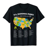 National Park Map Tee All 59 National Parks Inside US T-Shirt Chinese Style Cotton Men Tops & Tees S