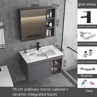 kingdom 60/70/80/90CM Space Aluminum Bathroom Mirror Cabinet Up and Down Storage Bedroom Locker Grey White Slate/Ceramic Integrated Basin Cabinet Toilet Set Mirror Cabinet Large Capacity Hand Washing Storage Counter