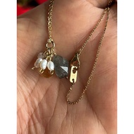 Ete.925 silver necklace weighs nearly 1 thread 0.6 mm thin chain 45 cm long with black stone cluster