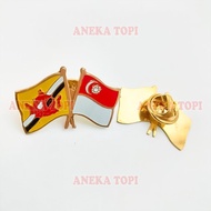 Cross Flag Pin Singapore Brunei Friendship Flag Pin Brunei Singapore - Various Hats