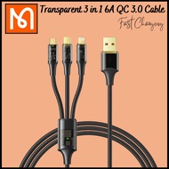 Mcdodo Transparent 3in1 Multi Charging USB Cable 6A Super Charging QC3.0 QC2.0 VOOC 3 in 1 Charging 