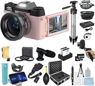 Acuvar 4K 48 MP Digital Camera Kit for Photography, Vlogging for YouTube w/Flip Screen, WiFi, Wide Angle Lens, Filters, 2X 64GB Micro SD Cards, 50" Tripod, Case, Card Reader, Microphone, LED &amp; More